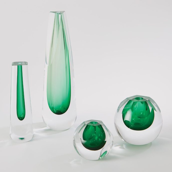 Triangle Cut Glass Vase -Cobalt